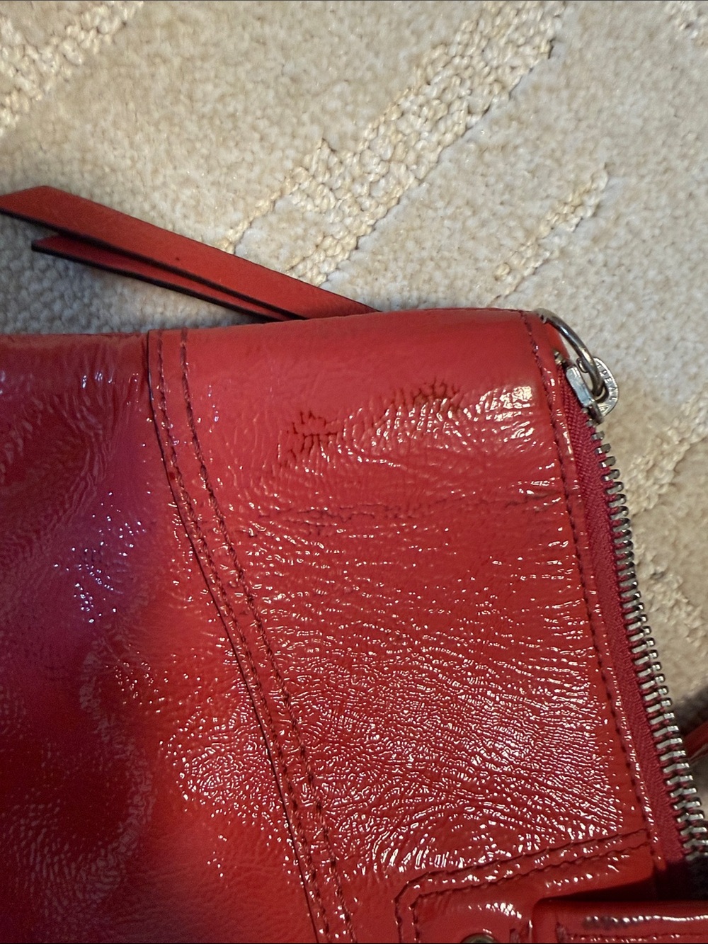Coach Red Patent Leather Tote with Embossed Signature Circle - Picture 7 of 13